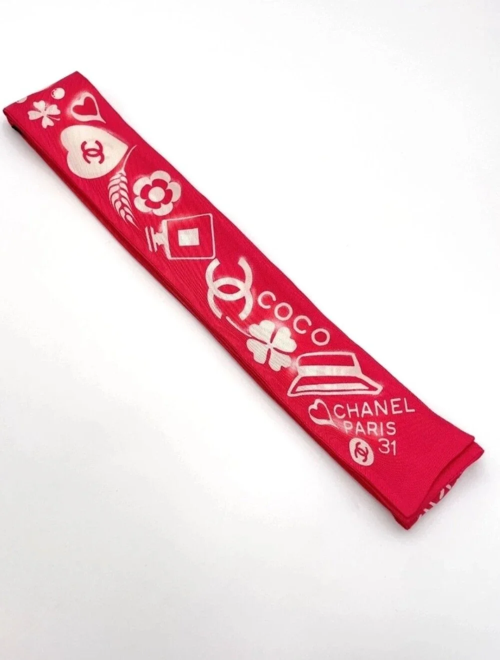 Auth Chanel Cambon Coco Silk Twilly Scarf